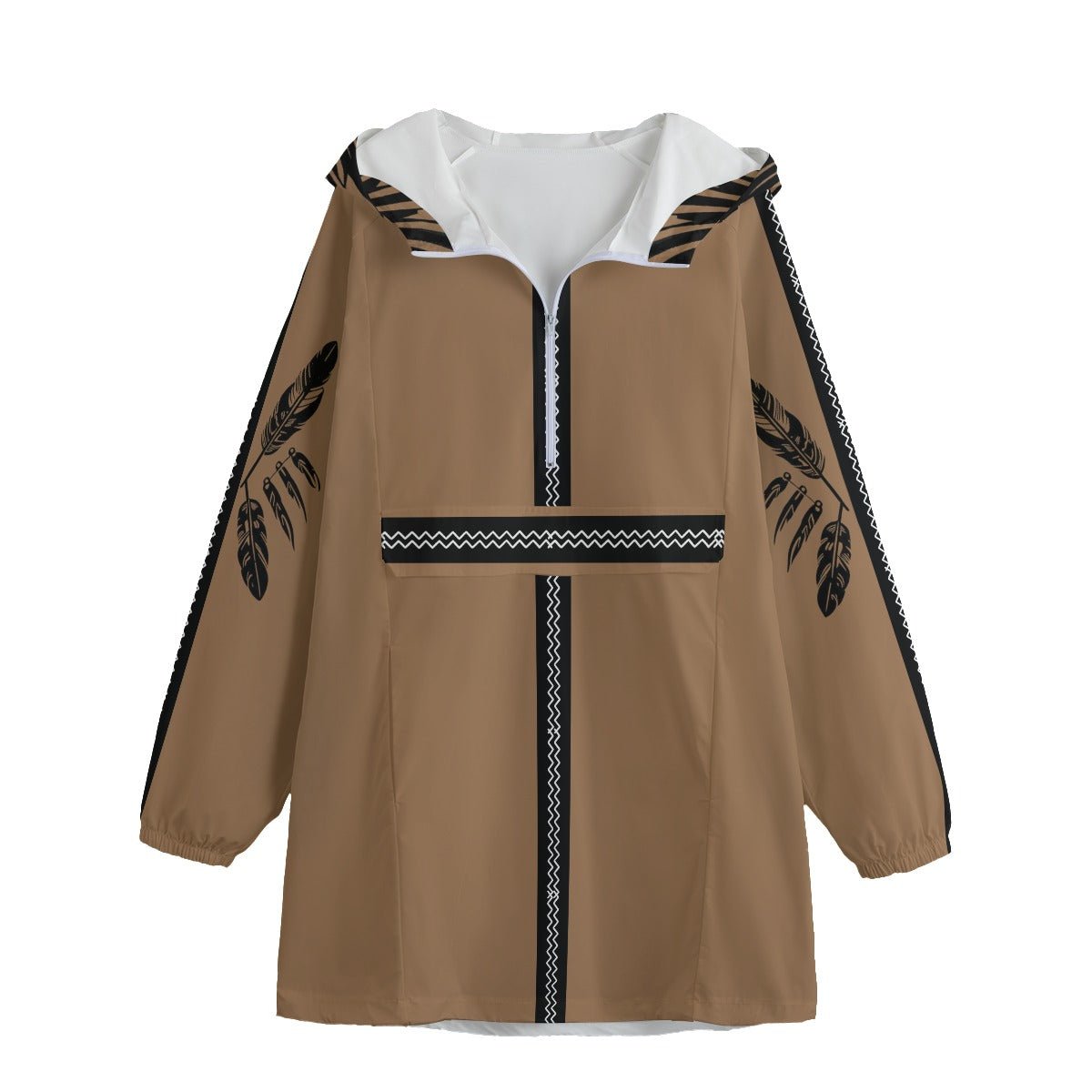 Native Eagle Print Unisex Windbreaker Long Jacket - Nikikw Designs