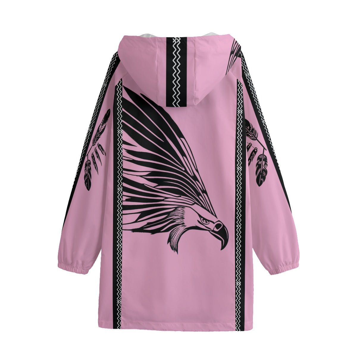 Native Eagle Print Windbreaker Long Jacket - Nikikw Designs