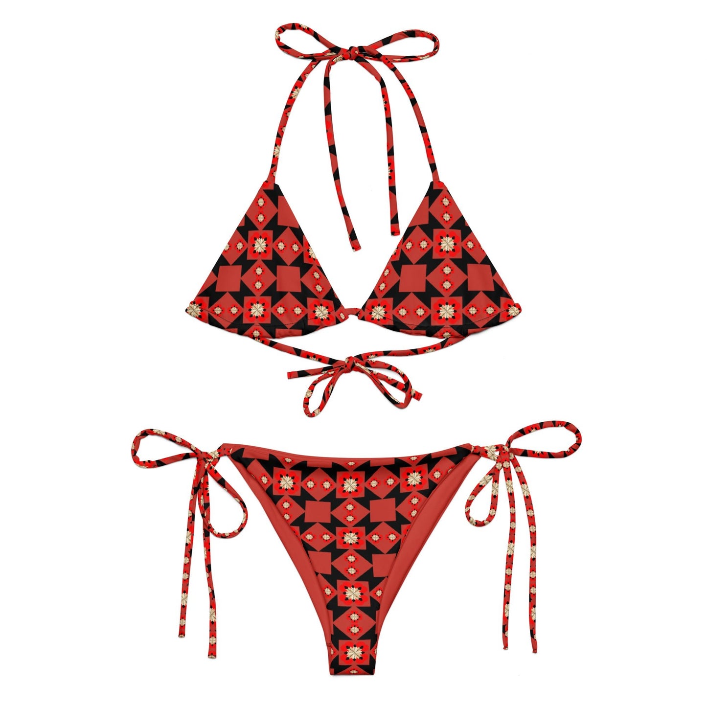 Native Feather and Hearts Recycled Bikini - Nikikw Designs