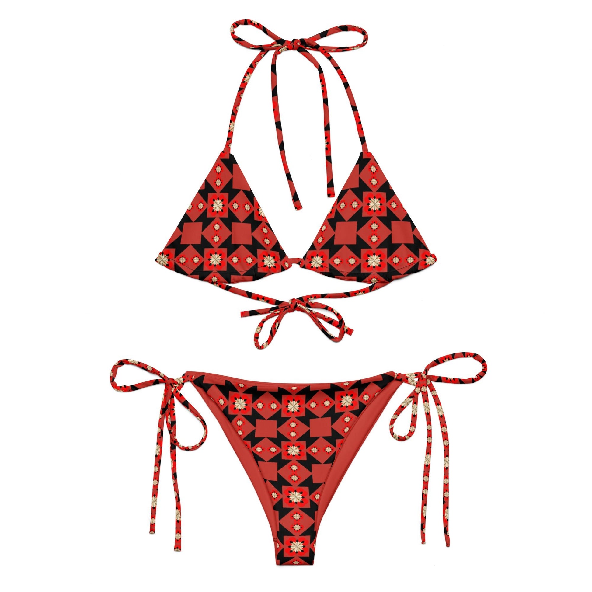 Native Feather and Hearts Recycled Bikini - Nikikw Designs