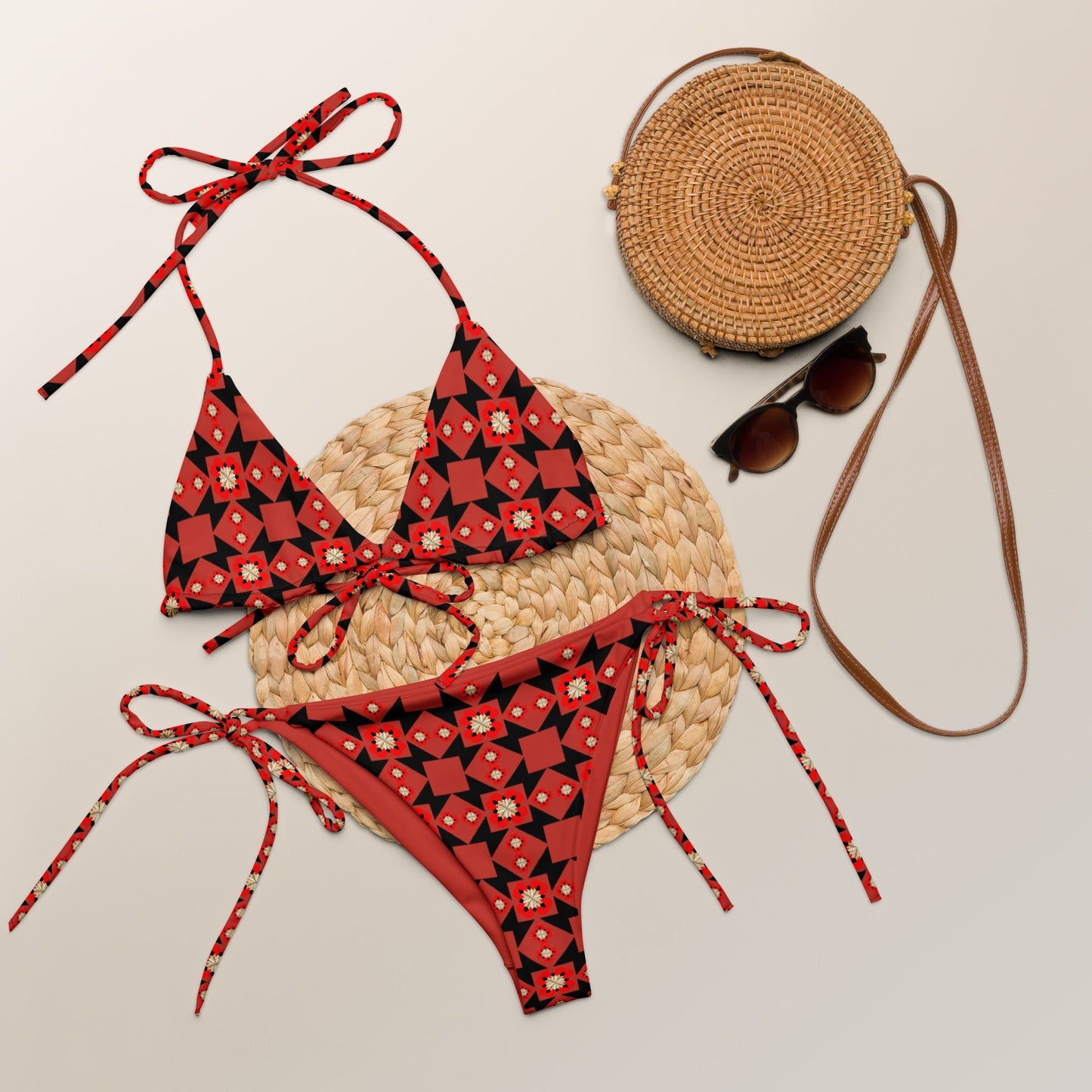 Native Feather and Hearts Recycled Bikini - Nikikw Designs