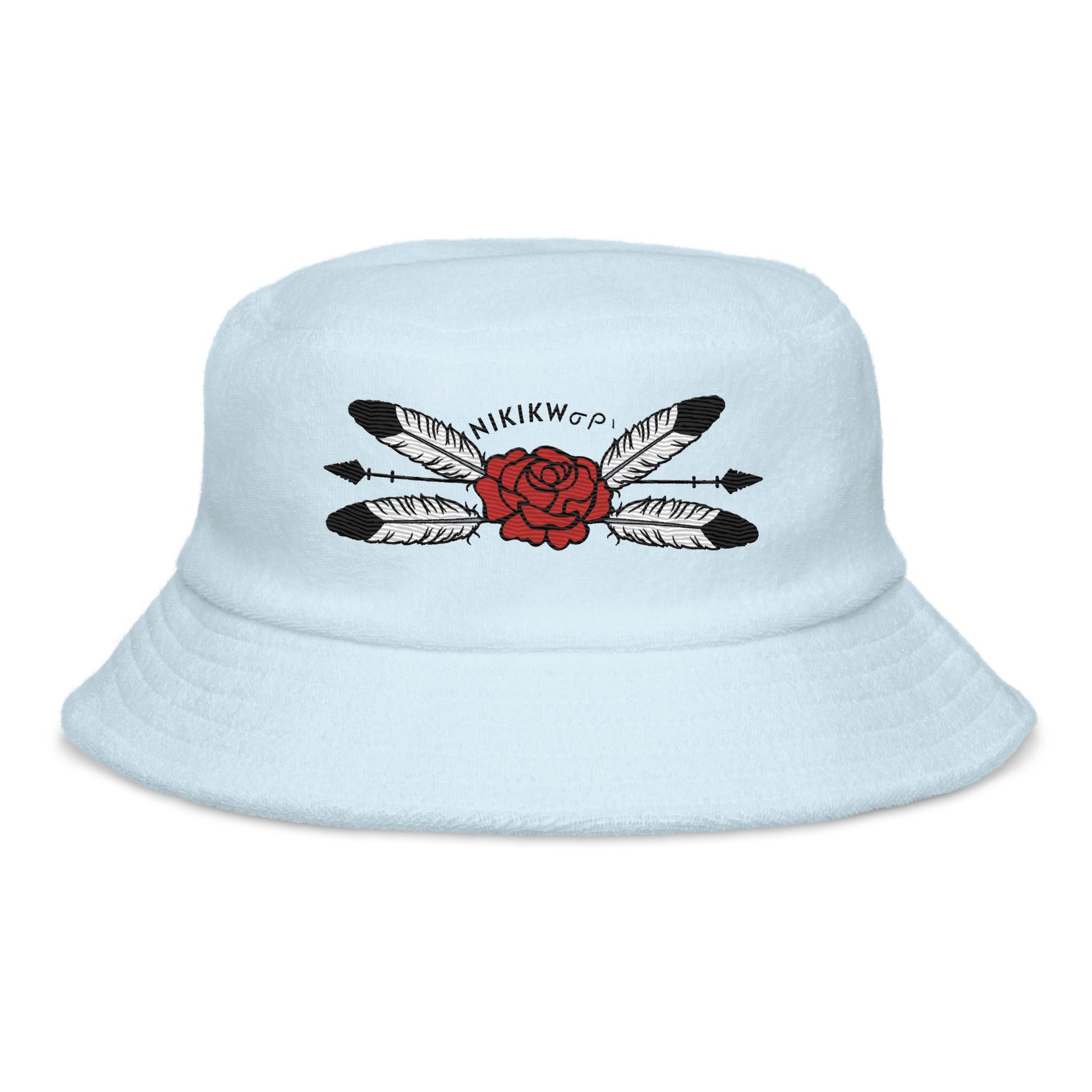 Native Feather Rose Unstructured terry cloth bucket hat - Nikikw Designs