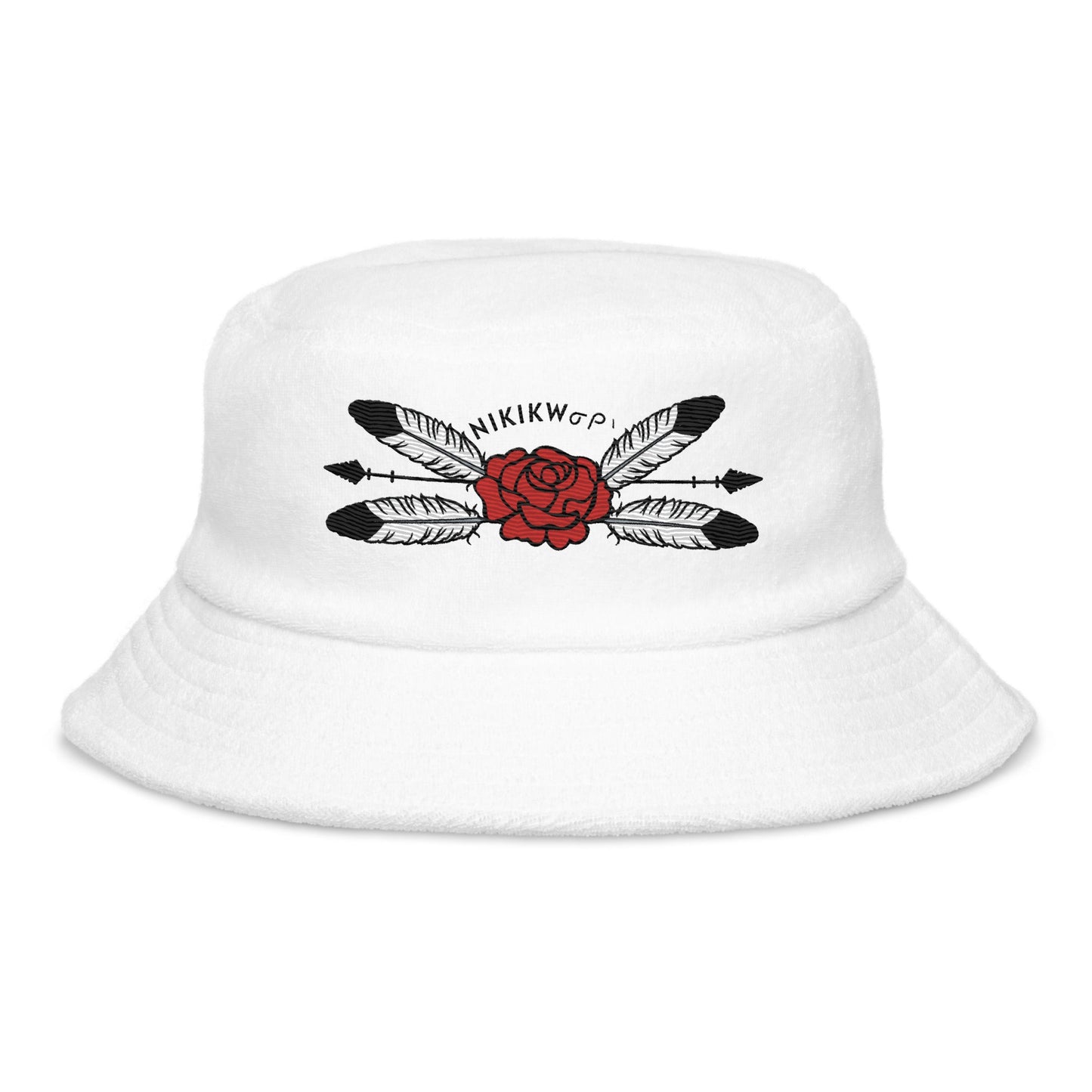 Native Feather Rose Unstructured terry cloth bucket hat - Nikikw Designs