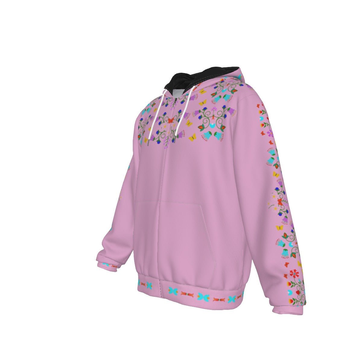 Native Floral Berries Indigenous Design Fleece Zip Up Hoodie Unisex Sizing - Nikikw Designs