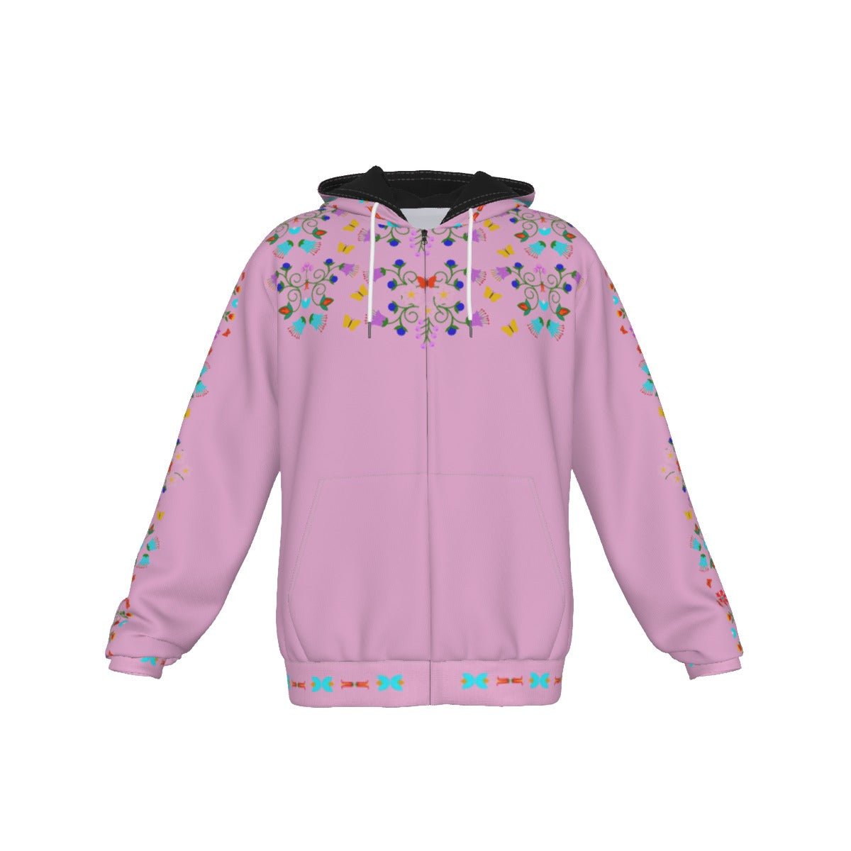 Native Floral Berries Indigenous Design Fleece Zip Up Hoodie Unisex Sizing - Nikikw Designs