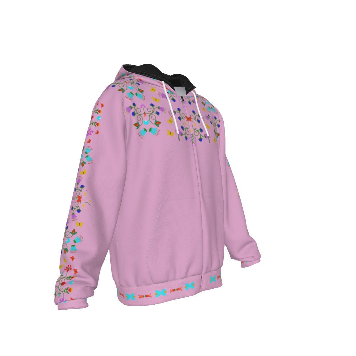 Native Floral Berries Indigenous Design Fleece Zip Up Hoodie Unisex Sizing - Nikikw Designs