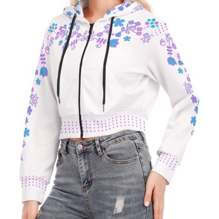 Native Floral Cropped Zip up Hoodie - Nikikw Designs