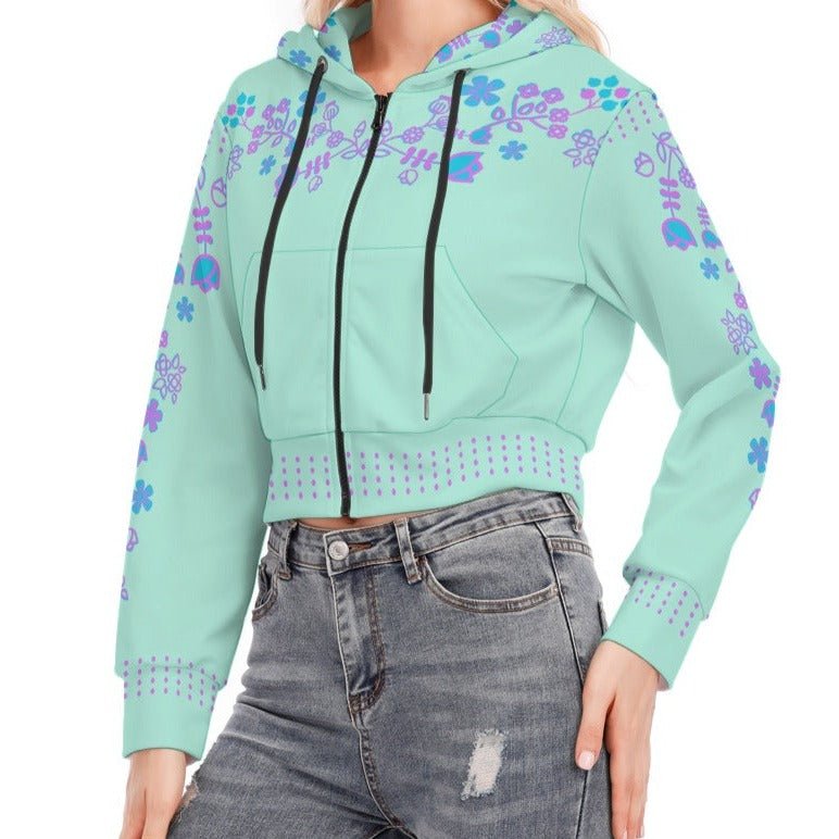 Native Floral Cropped Zip up Hoodie - Nikikw Designs