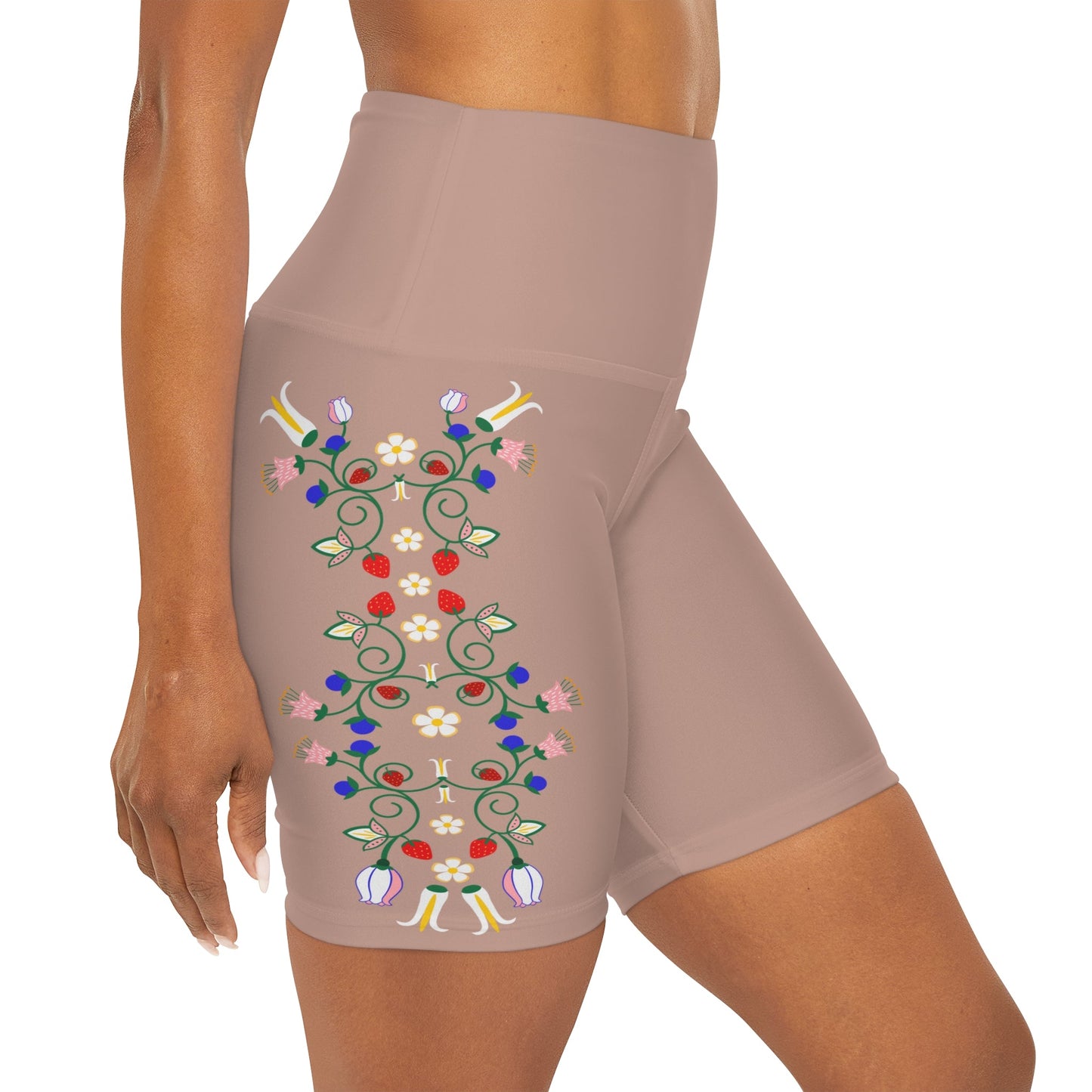 Native Floral Print High Waisted Native Yoga Shorts - Nikikw Designs