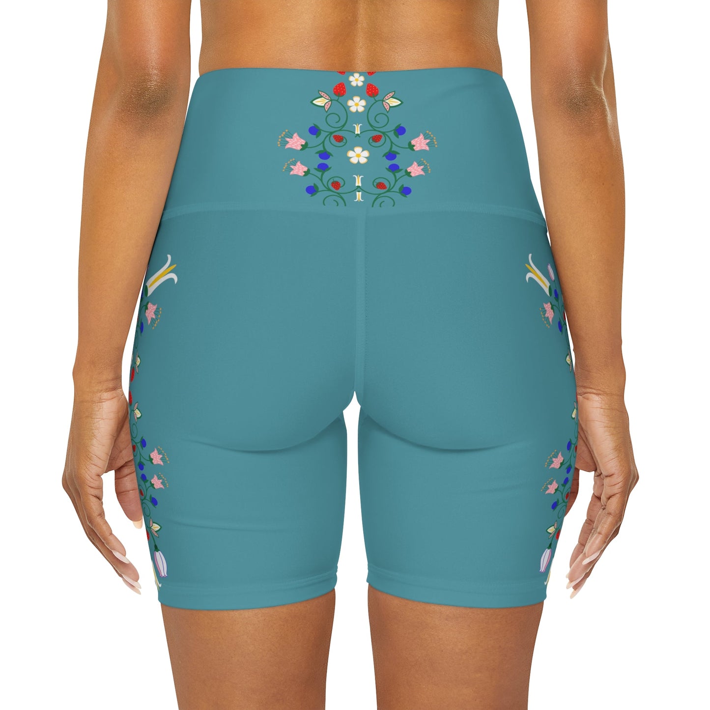Native Floral Print High Waisted Native Yoga Shorts - Nikikw Designs