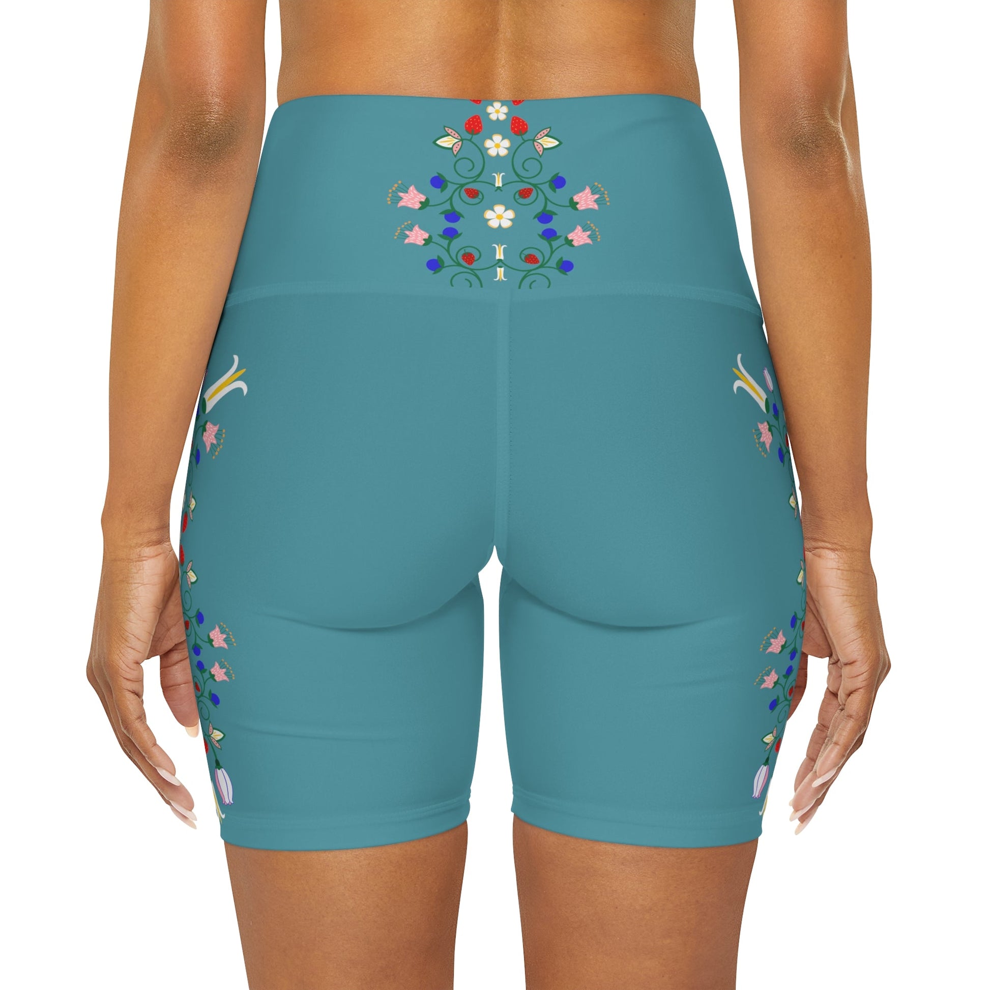 Native Floral Print High Waisted Native Yoga Shorts - Nikikw Designs