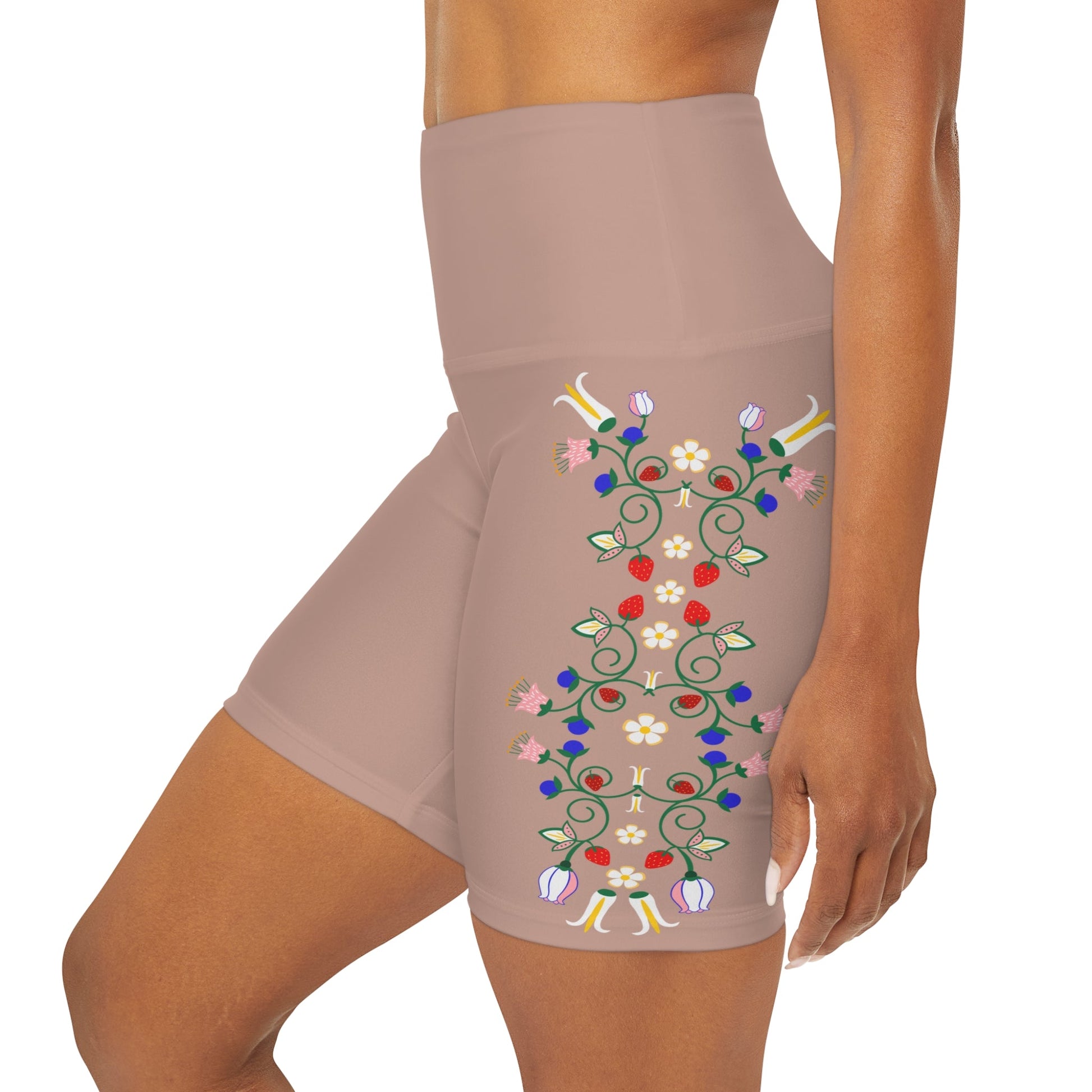 Native Floral Print High Waisted Native Yoga Shorts - Nikikw Designs