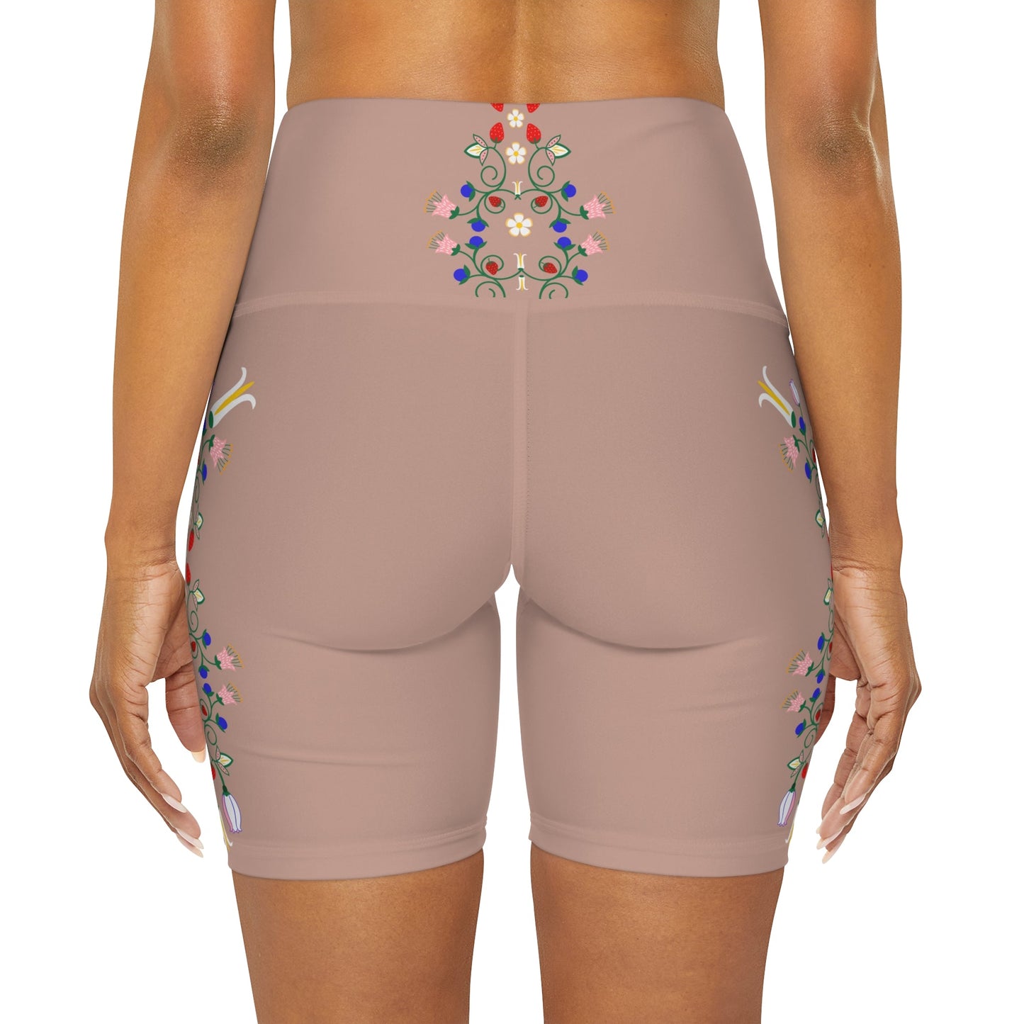 Native Floral Print High Waisted Native Yoga Shorts - Nikikw Designs