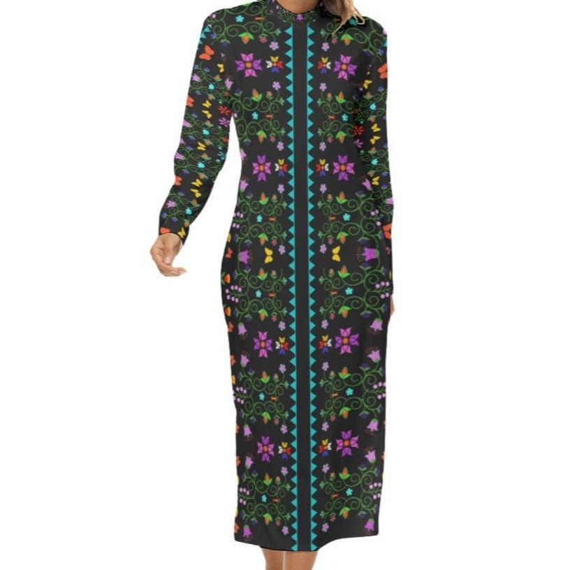 Native Floral Print Mockneck Dress - Nikikw Designs