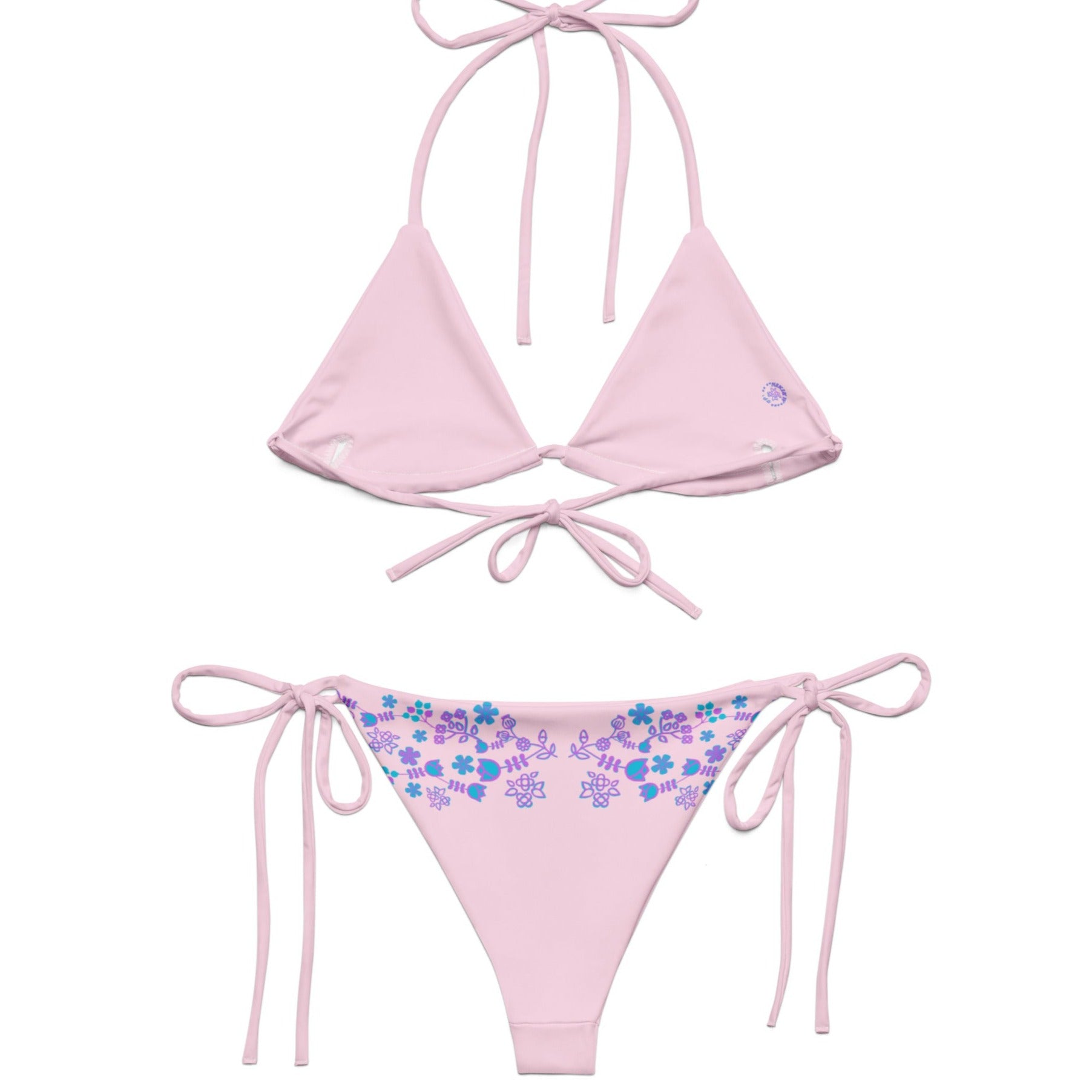 Native Floral print recycled string bikini Pink Wild Rose - Nikikw Designs