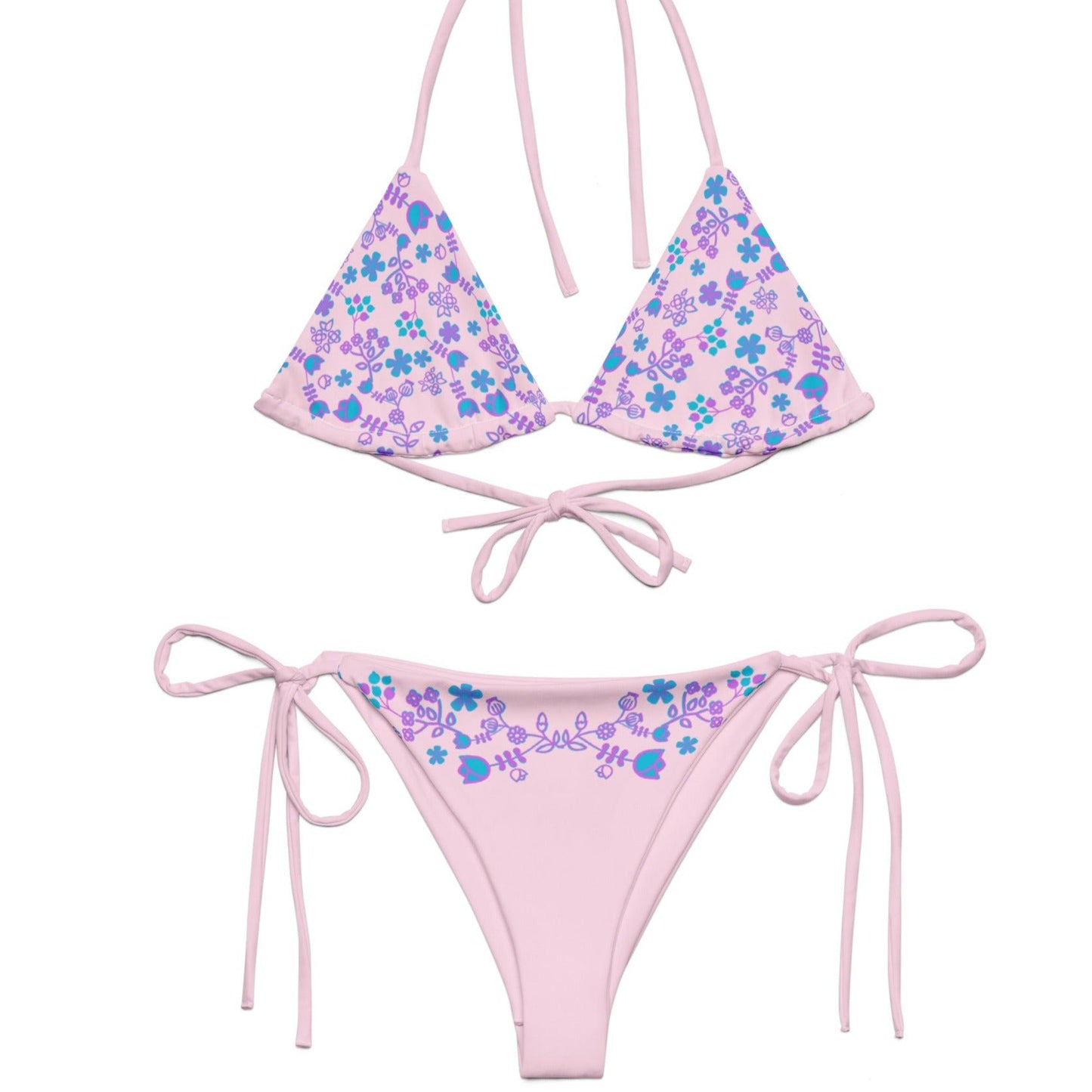 Native Floral print recycled string bikini Pink Wild Rose - Nikikw Designs