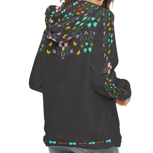 Native Floral Print Women's Borg Fleece Hoodie With Half Zip - Nikikw Designs