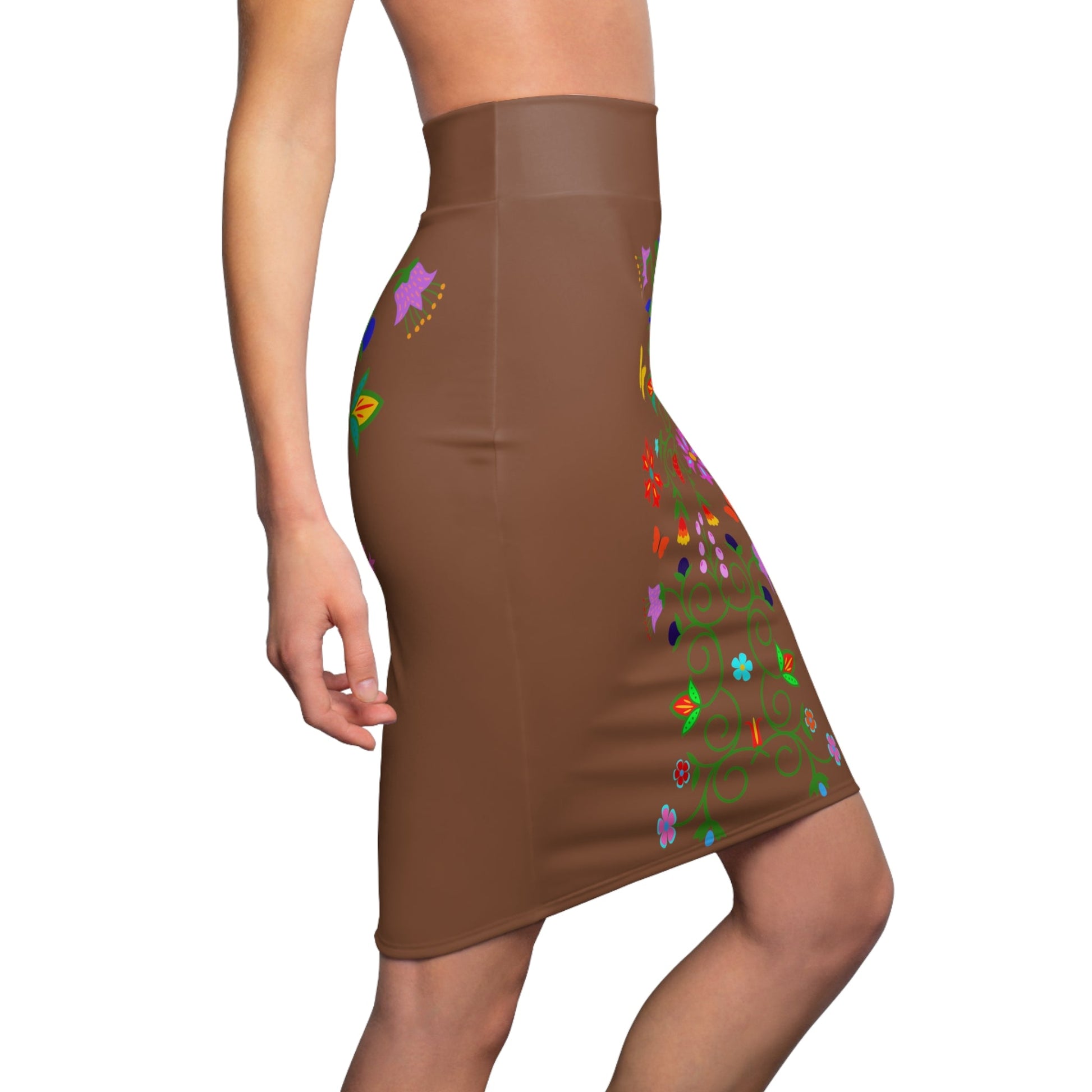 Native Floral Women's Pencil Skirt Milk Chocolate - Nikikw Designs