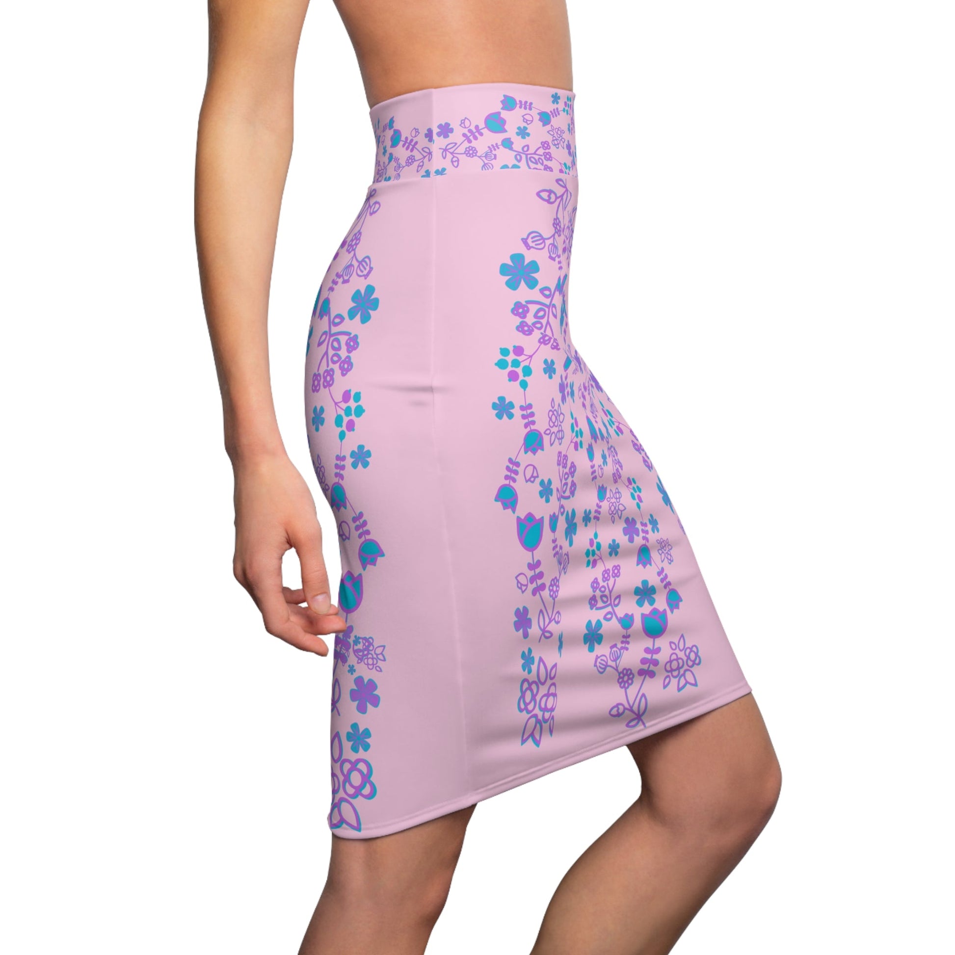 Native Floral Women's Pink Pencil Skirt - Nikikw Designs