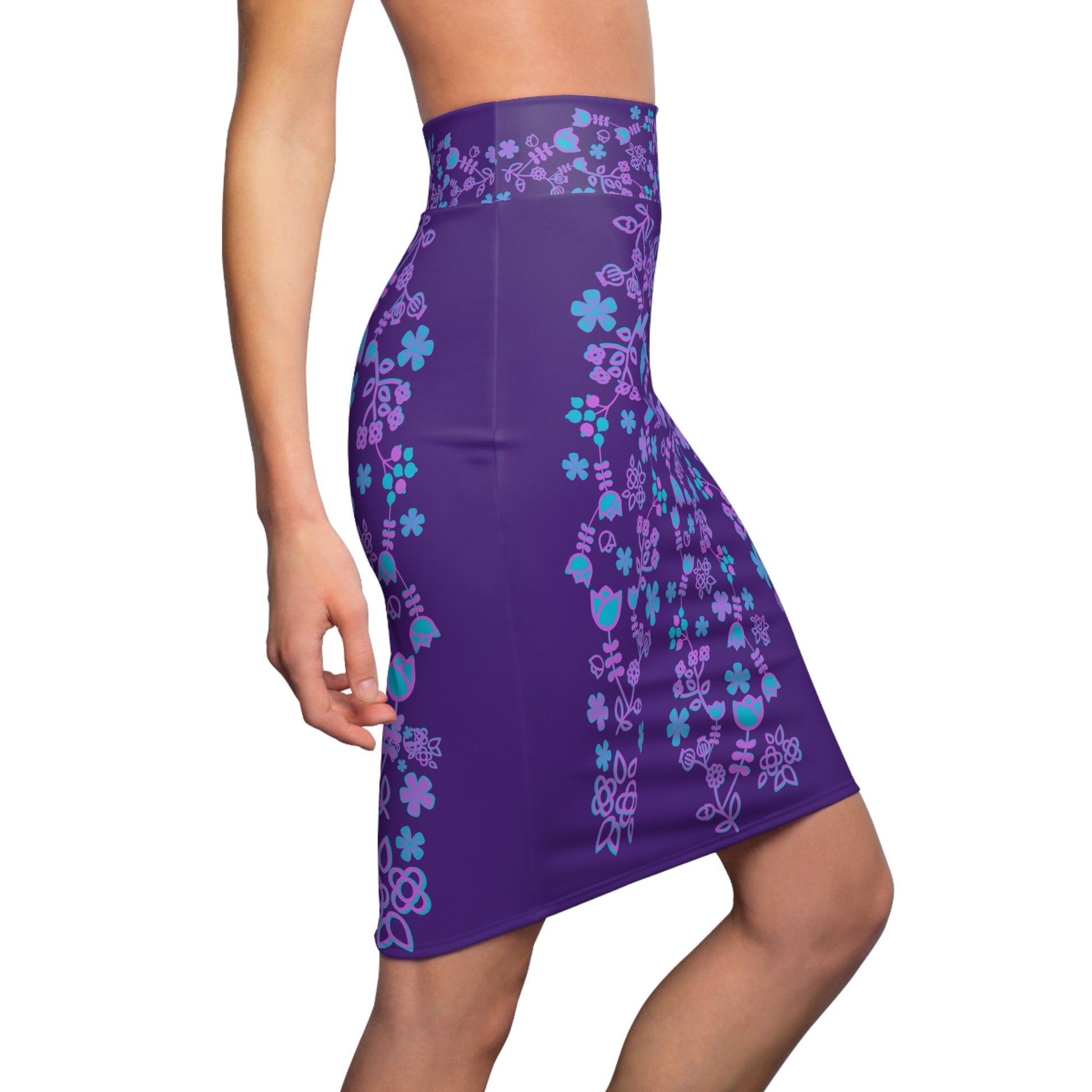 Native Floral Women's Purple Pencil Skirt - Nikikw Designs