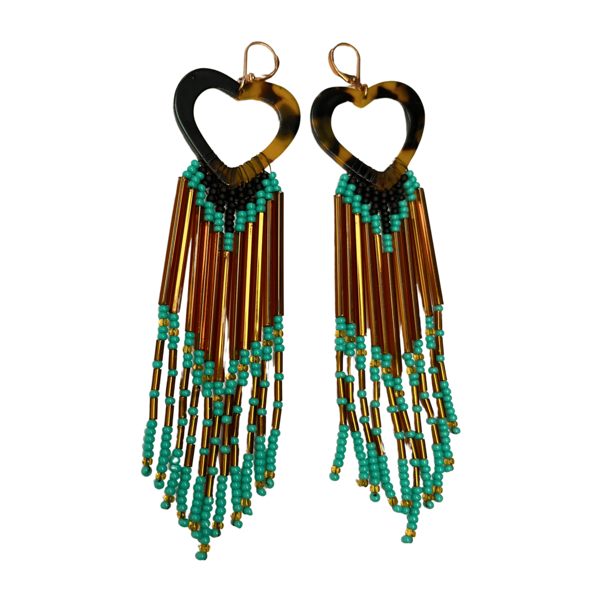 Native Heart Tortoise Copper Plated Fringe Earrings - Nikikw Designs