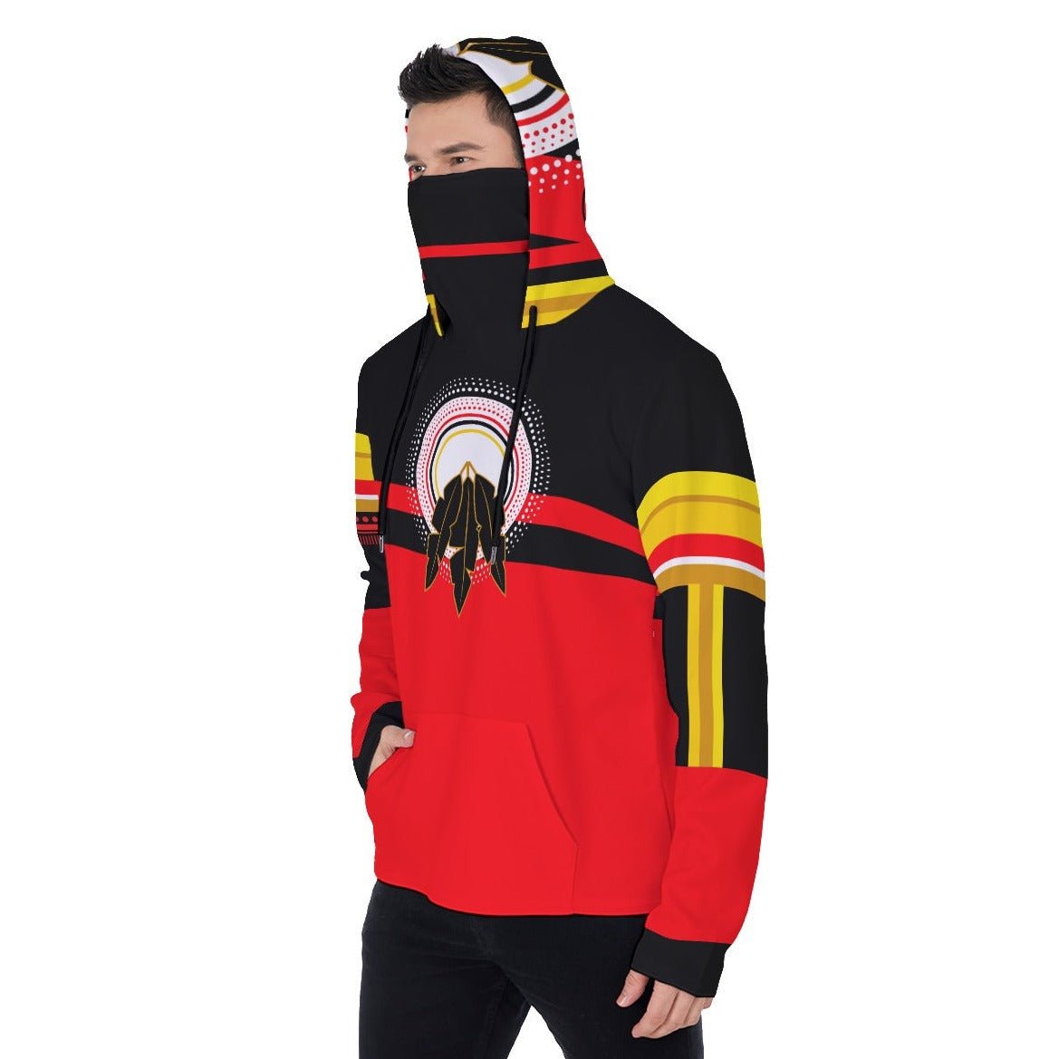 Native Men's Fleece Hoodie With Mask - Nikikw Designs