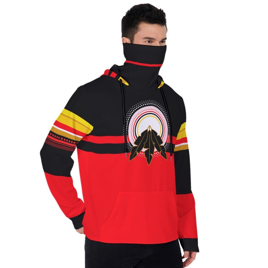 Native Men's Fleece Hoodie With Mask - Nikikw Designs