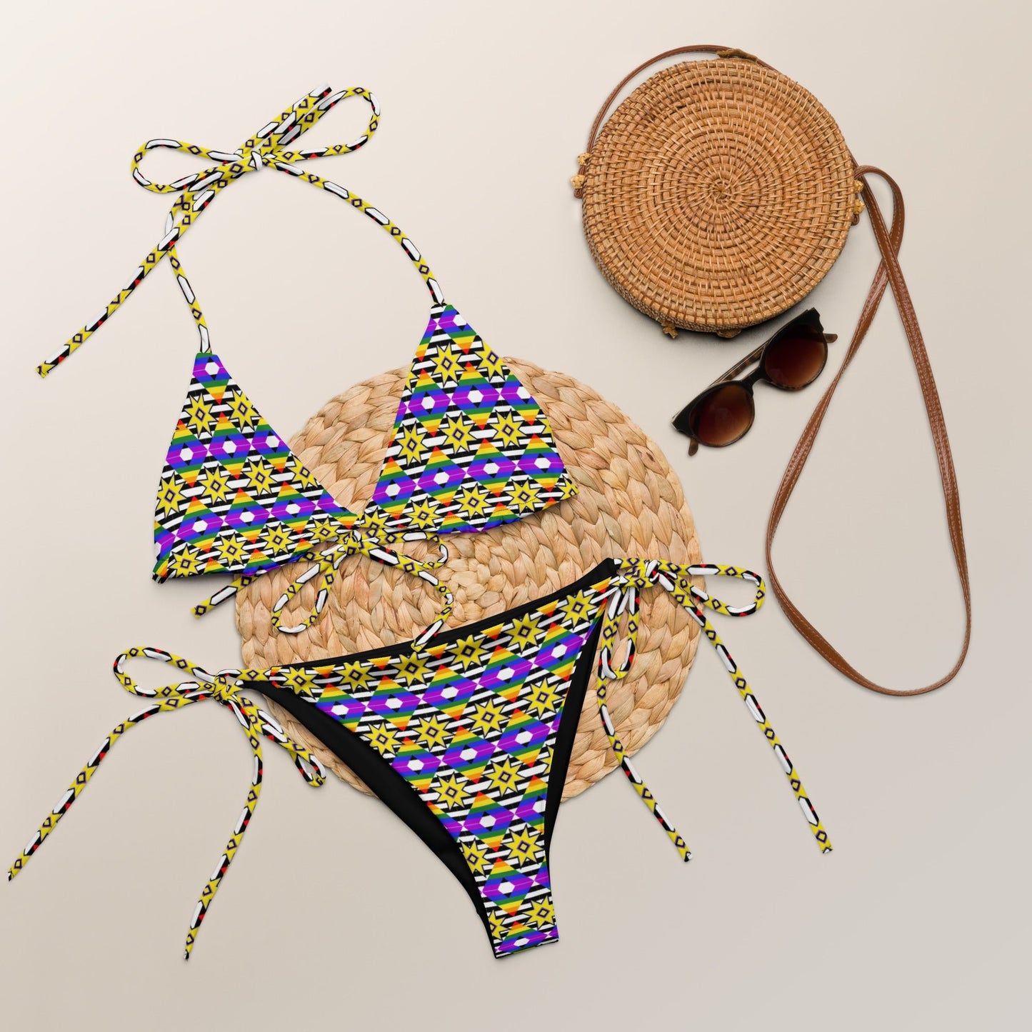 Native Pride print recycled string bikini - Nikikw Designs