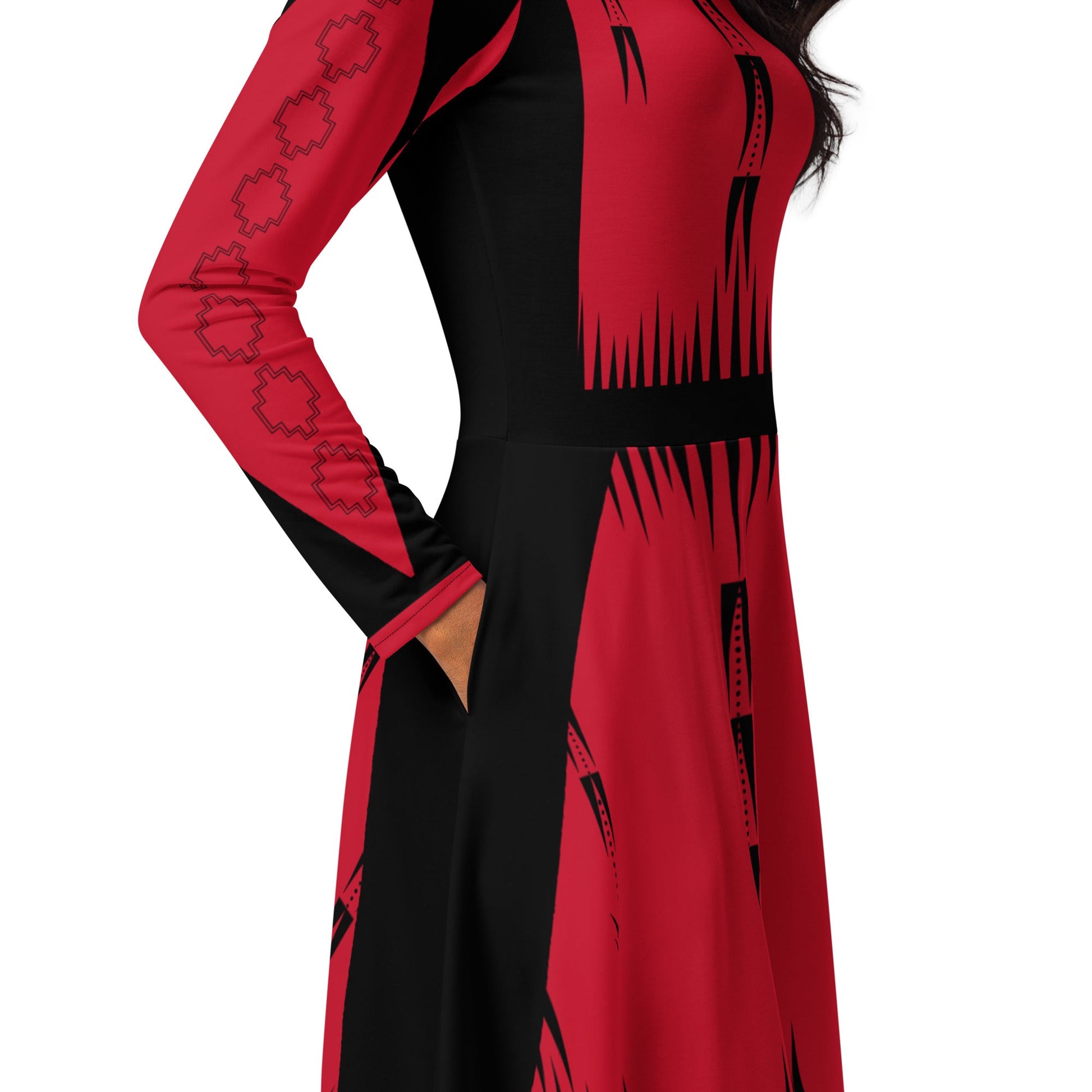 Native print long sleeve midi dress - Nikikw Designs
