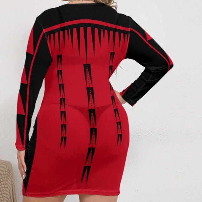 Native Print Mesh Dress Plus - Nikikw Designs