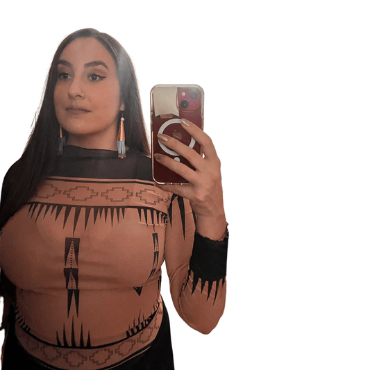 Native Print Mesh Long Sleeve shirt - Nikikw Designs