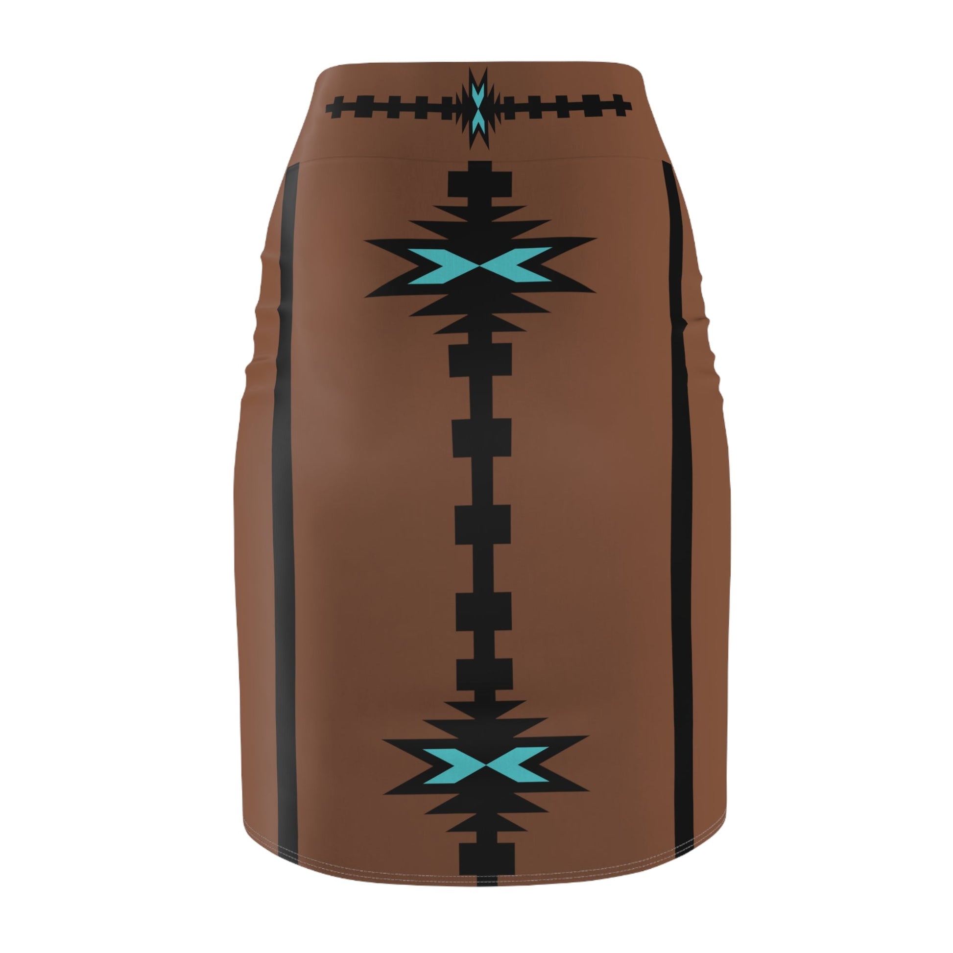 Native Print Women's Pencil Skirt Milk Chocolate - Nikikw Designs