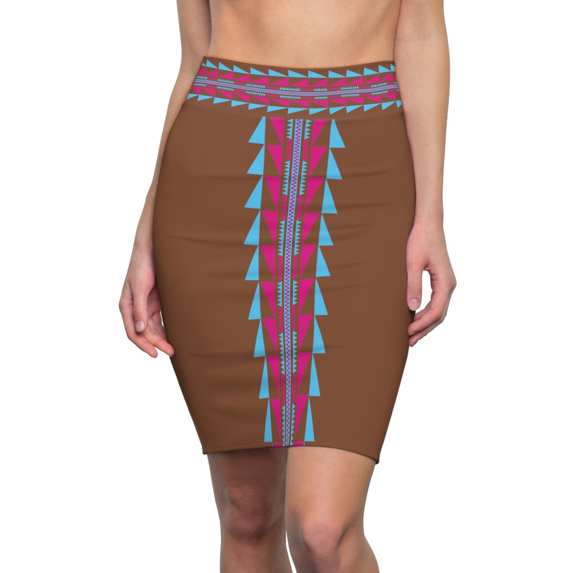 Native Print Women's Pencil Skirt Pink - Nikikw Designs