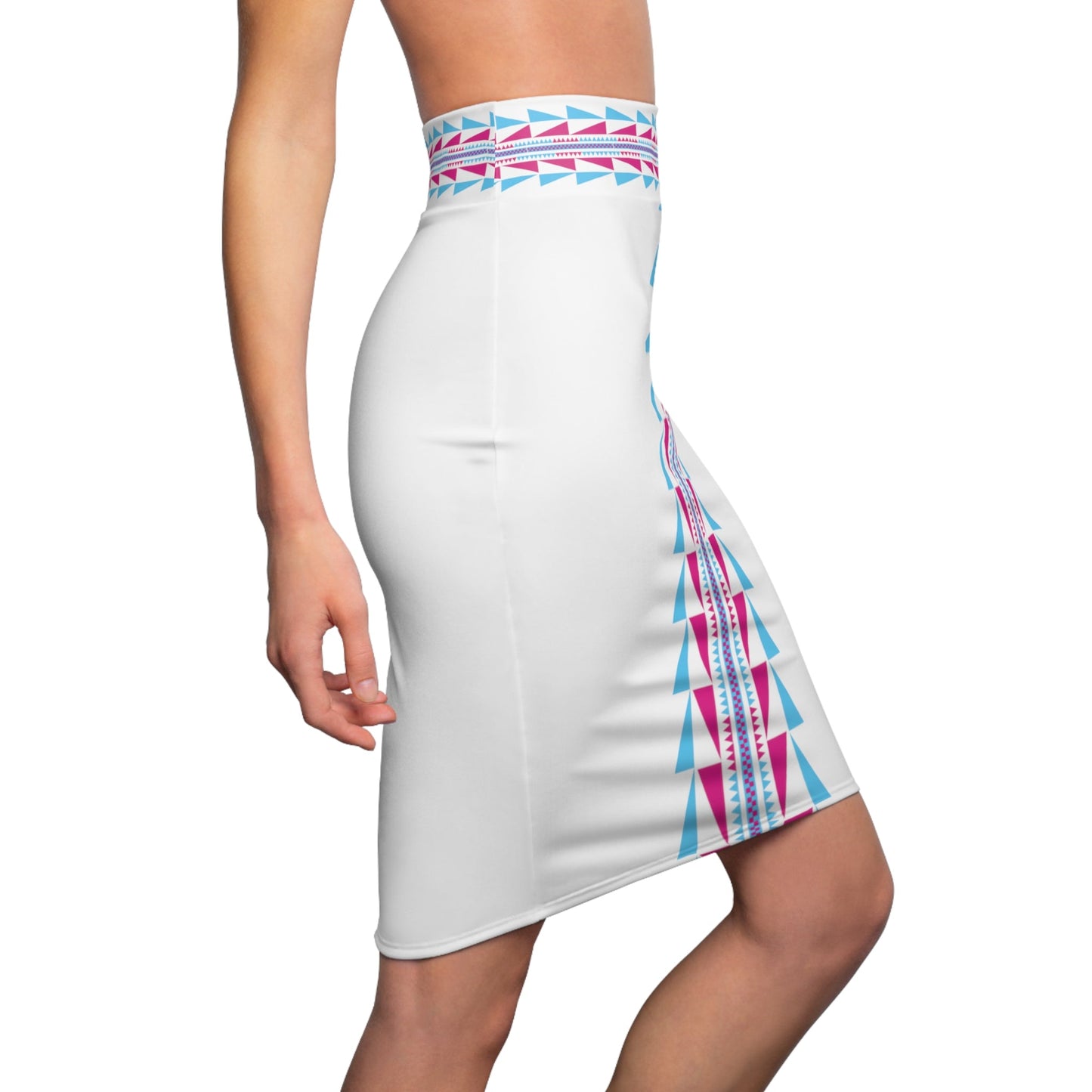 Native Print Women's Pencil Skirt Pink and Cloud - Nikikw Designs