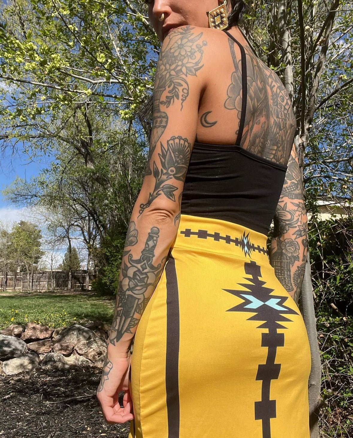 Native Print Women's Pencil Skirt Yellow Cloudberry - Nikikw Designs