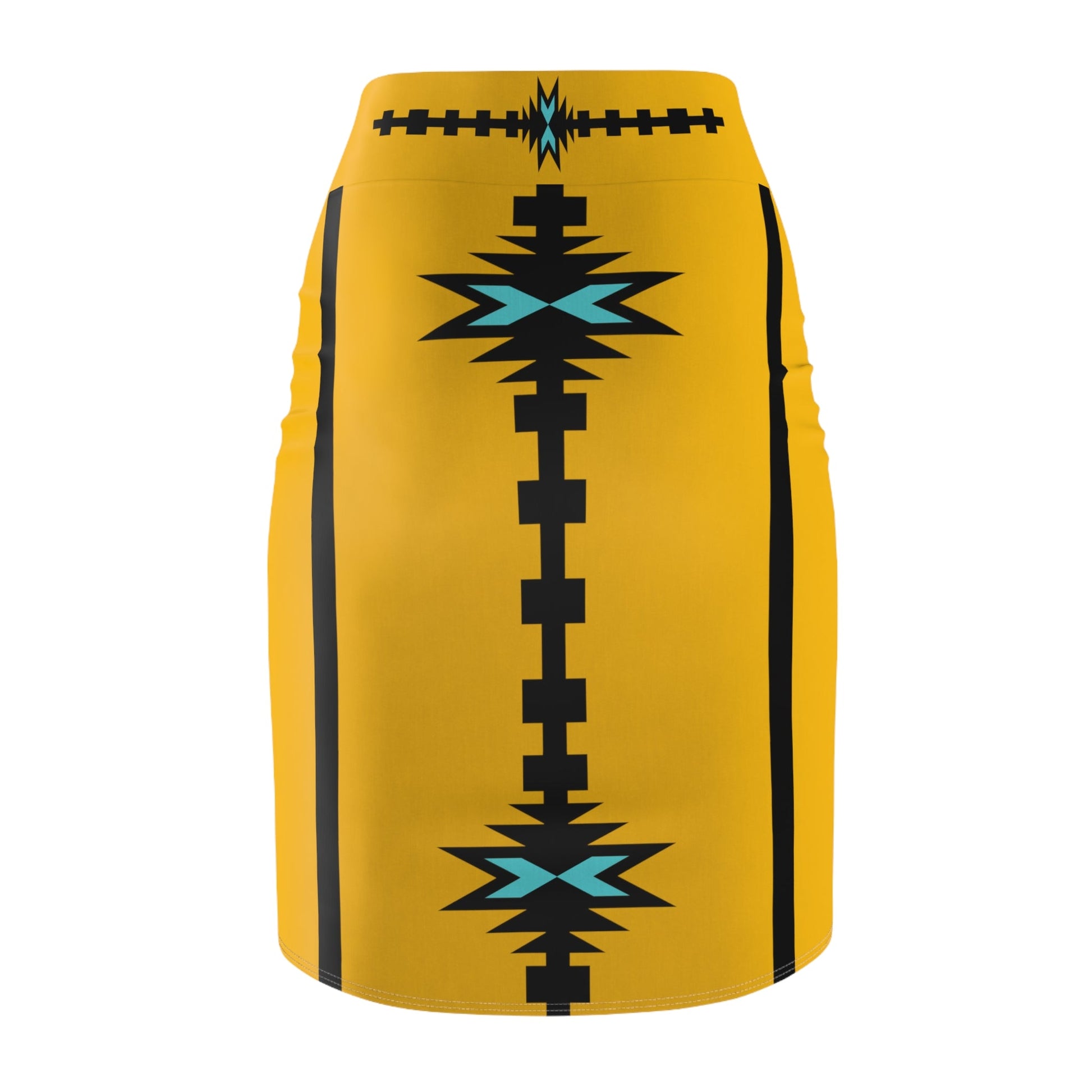 Native Print Women's Pencil Skirt Yellow Cloudberry - Nikikw Designs