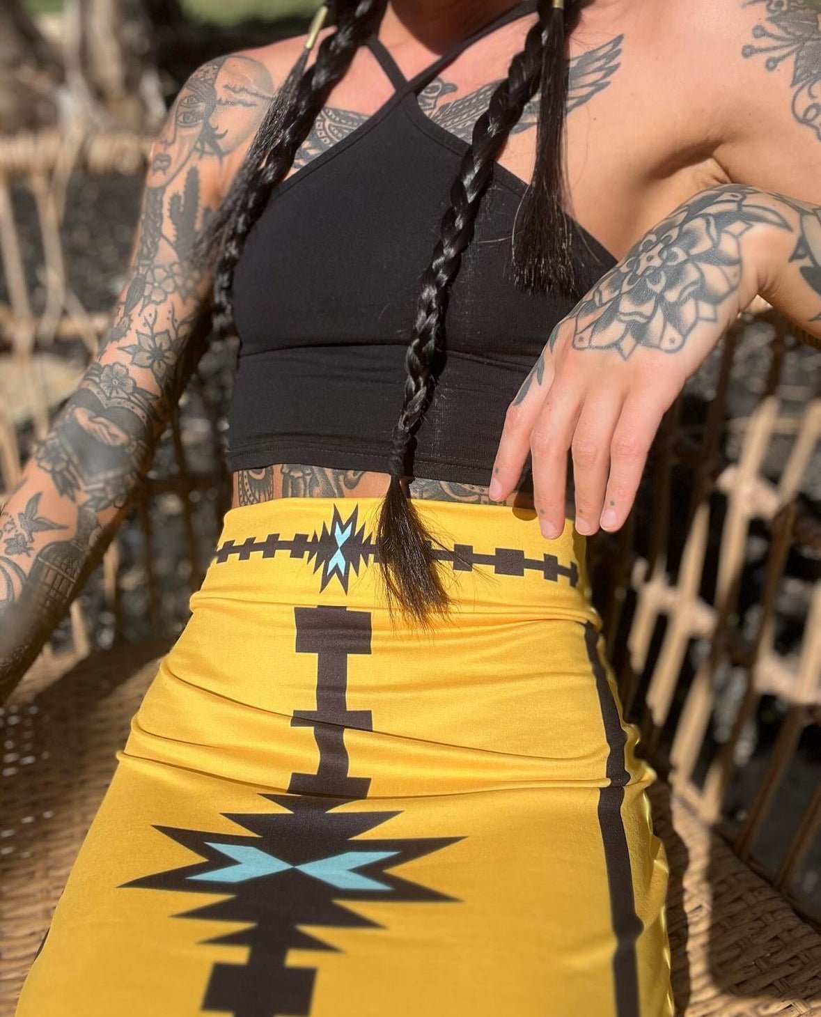 Native Print Women's Pencil Skirt Yellow Cloudberry - Nikikw Designs