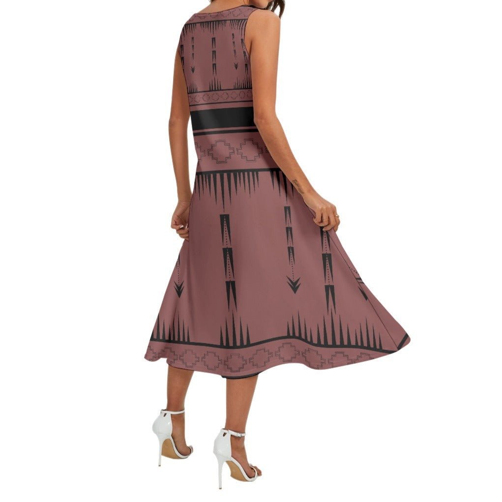 Native Print Women's Sleeveless Dress With Pockets - Nikikw Designs
