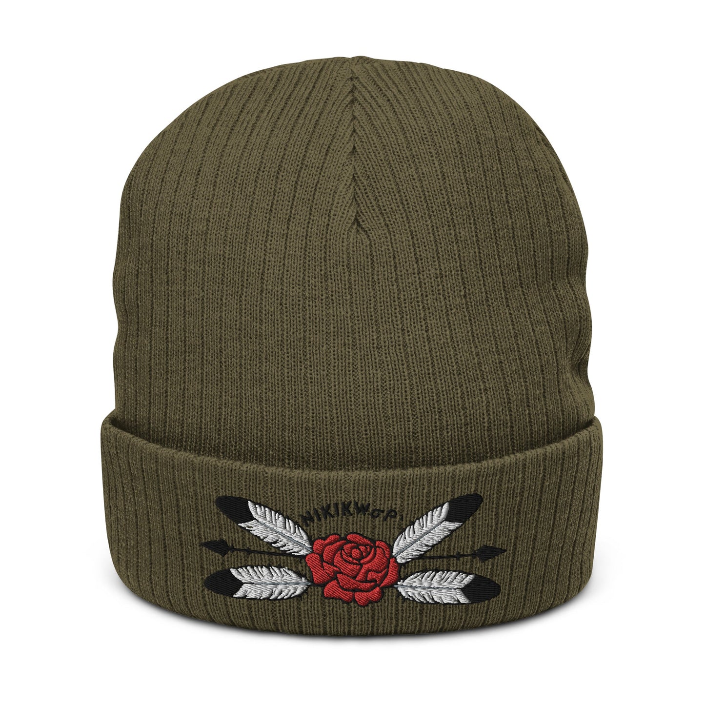 Native Rose Feather Ribbed knit beanie - Nikikw Designs