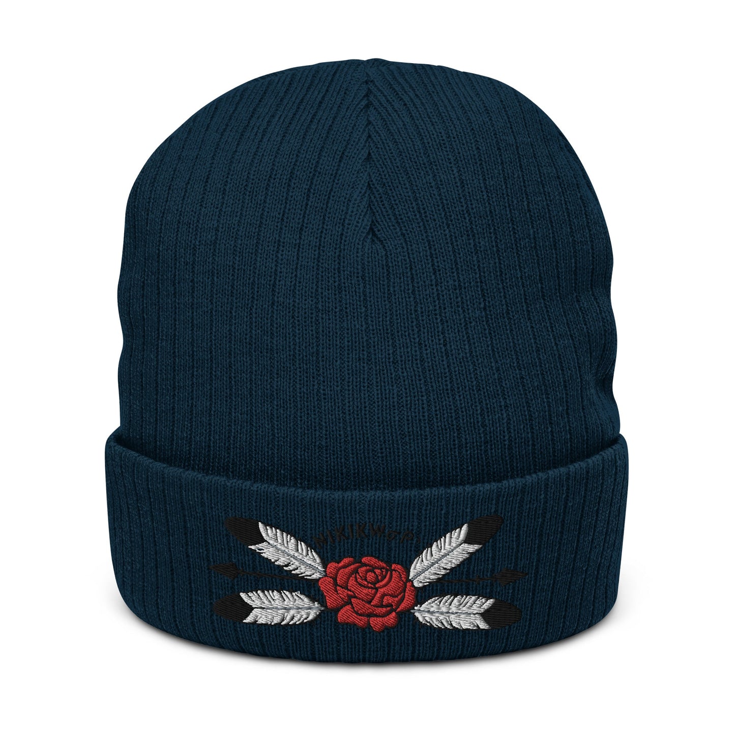 Native Rose Feather Ribbed knit beanie - Nikikw Designs
