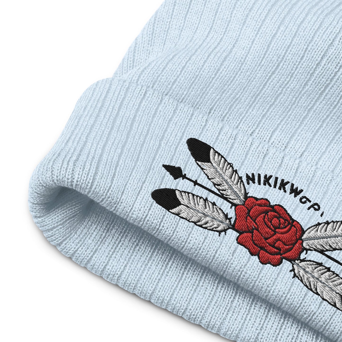 Native Rose Feather Ribbed knit beanie - Nikikw Designs