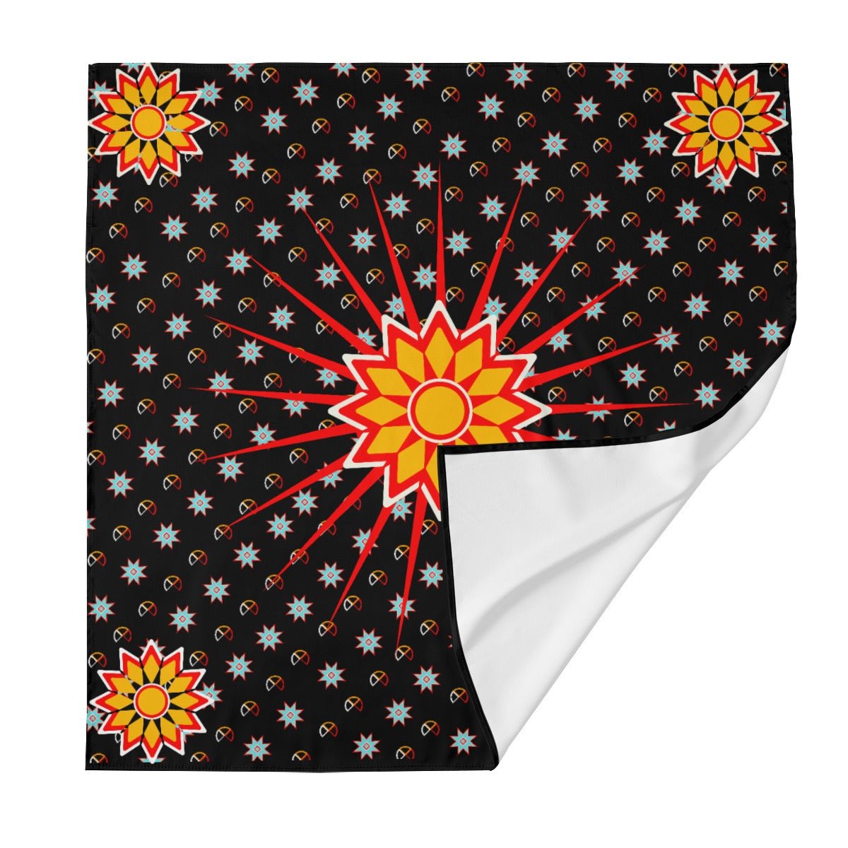 Native Style Imitation Silk Scarf Medicine Wheel Star - Nikikw Designs