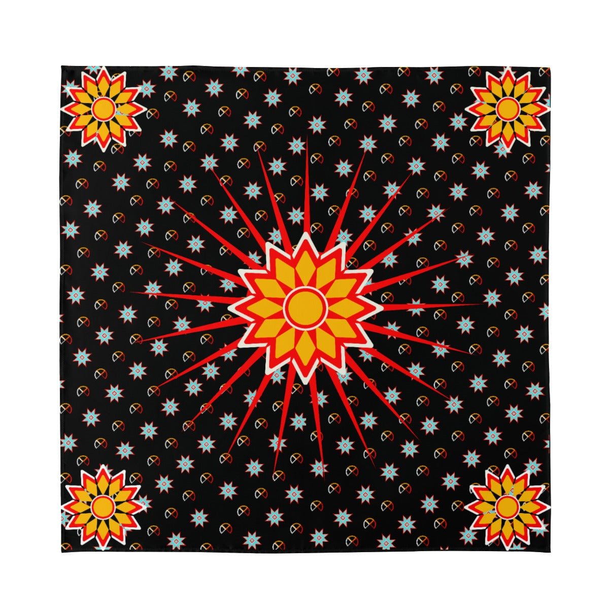 Native Style Imitation Silk Scarf Medicine Wheel Star - Nikikw Designs