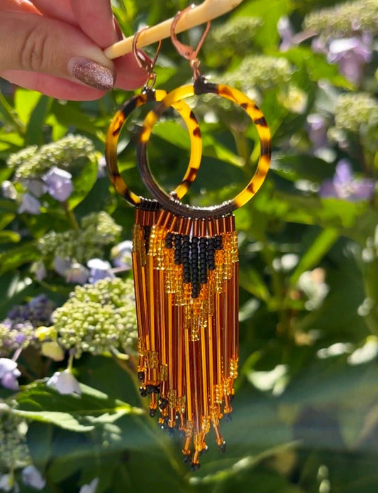 Native Tortoise Copper Plated Fringe Earrings - Nikikw Designs