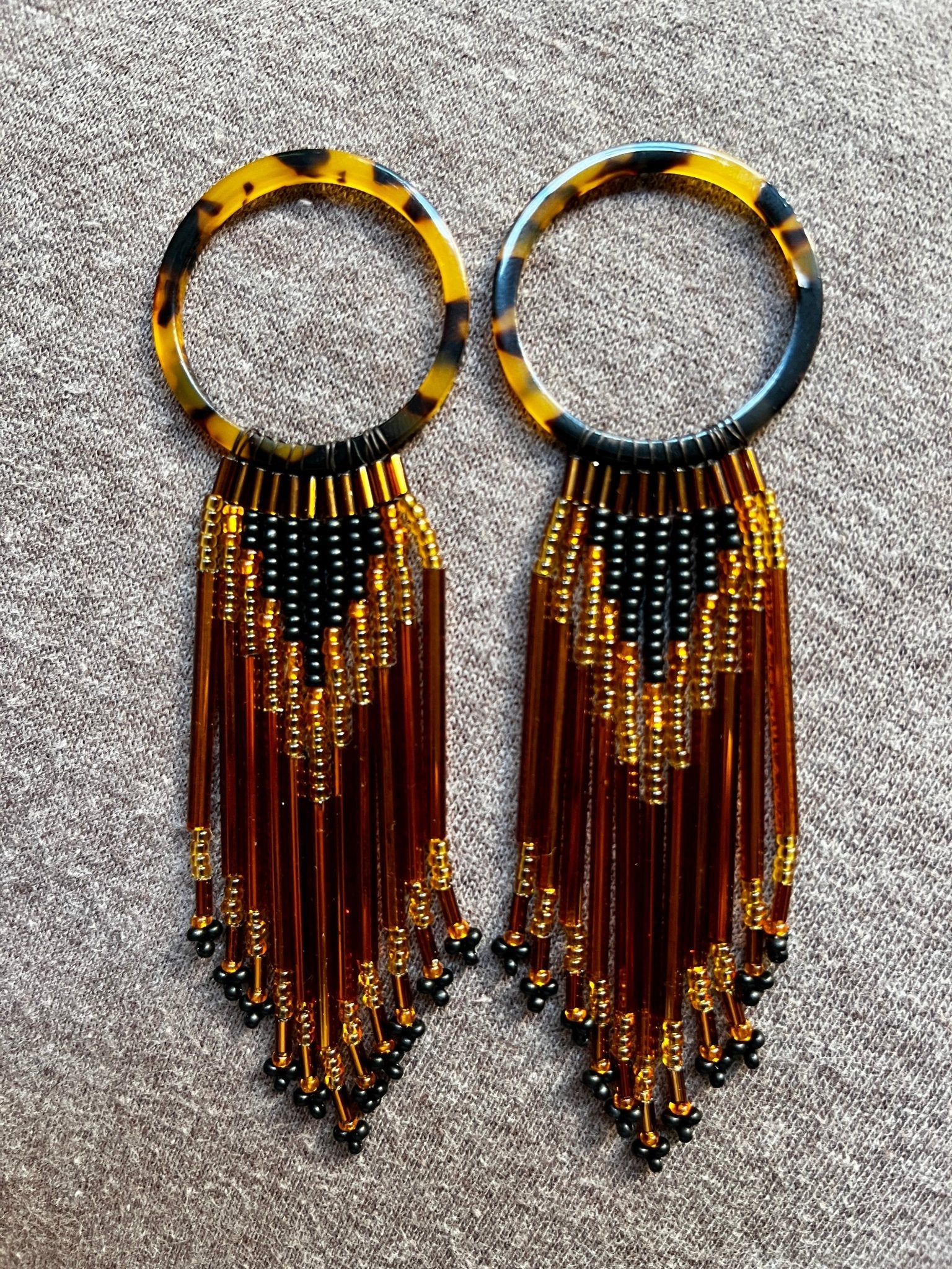 Native Tortoise Copper Plated Fringe Earrings - Nikikw Designs