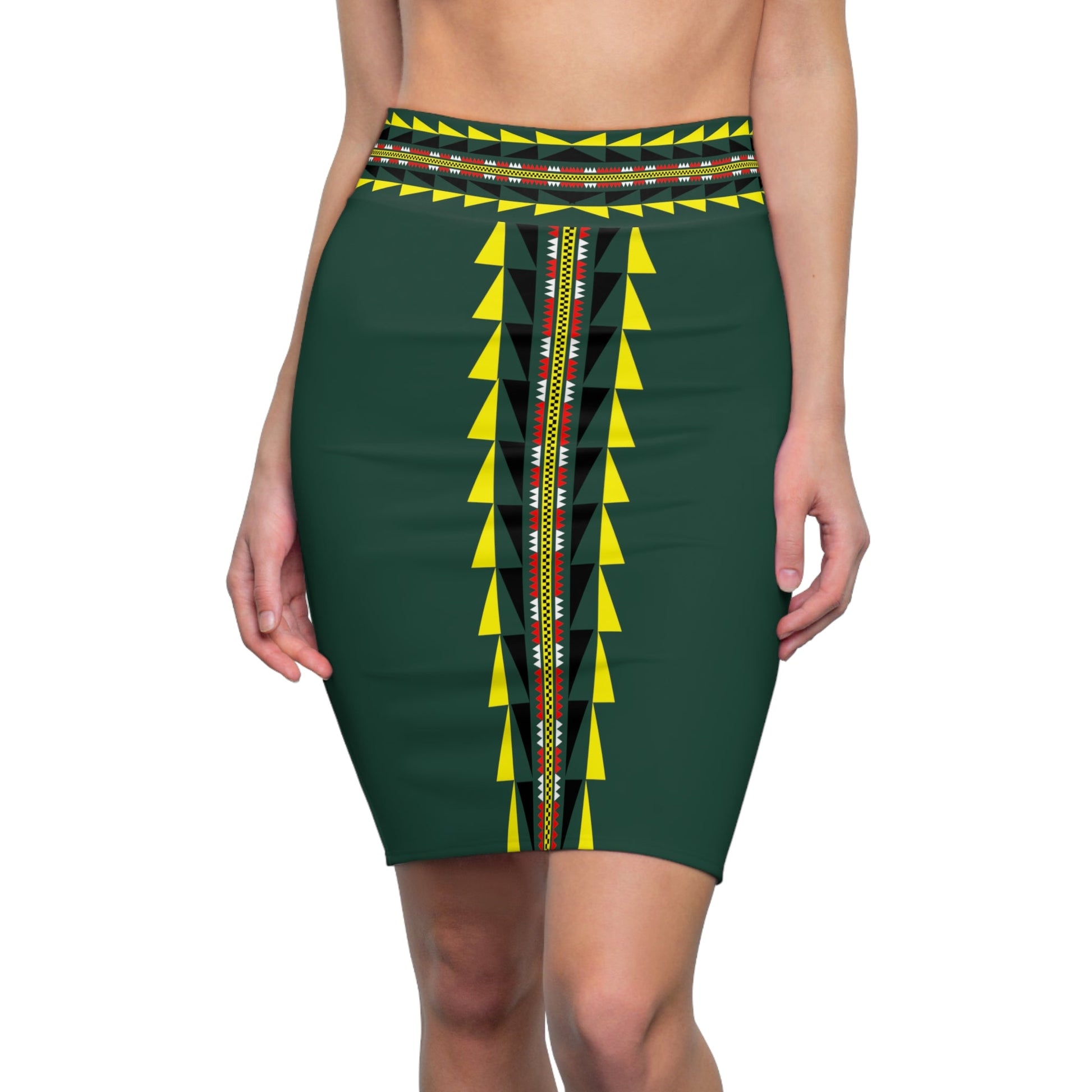 Native Tribal Print Women's Pencil Skirt Green - Nikikw Designs