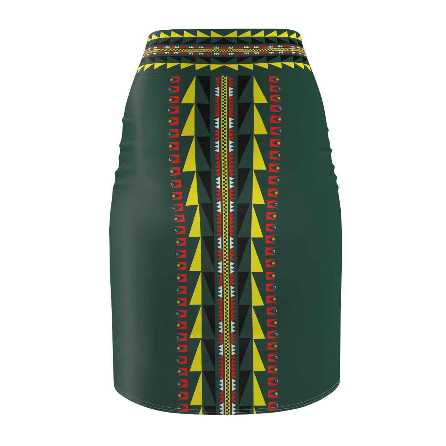 Native Tribal Print Women's Pencil Skirt Green - Nikikw Designs