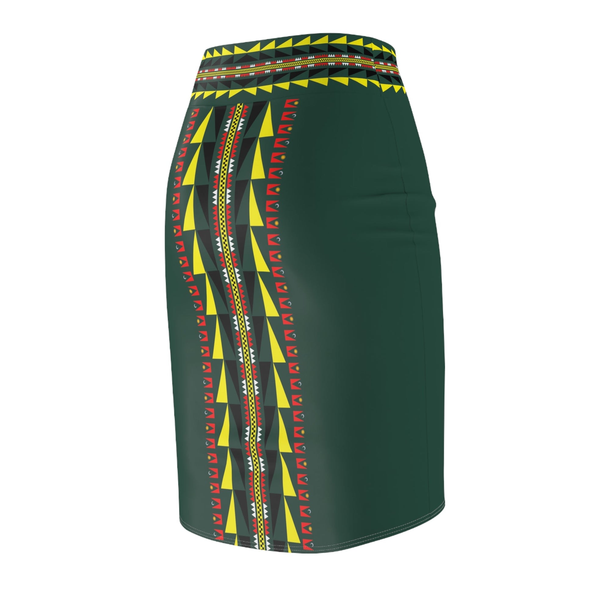 Native Tribal Print Women's Pencil Skirt Green - Nikikw Designs