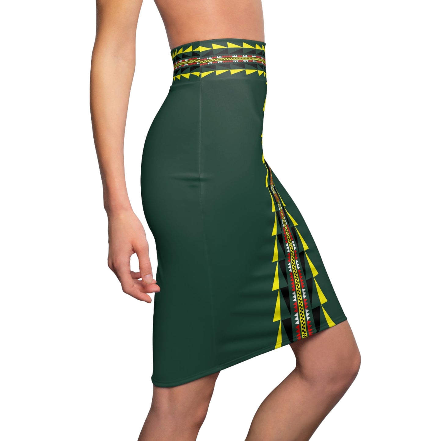 Native Tribal Print Women's Pencil Skirt Green - Nikikw Designs