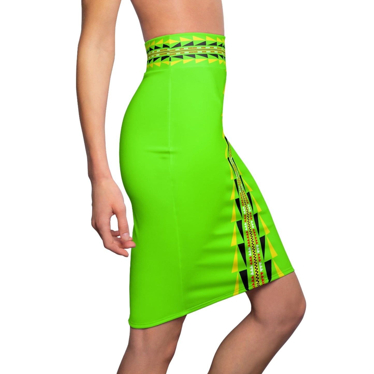 Native Tribal Print Women's Pencil Skirt Neon Bird - Nikikw Designs